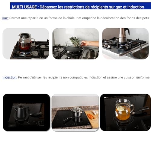 Adaptateur Induction 24 cm avec Poignée Amovible Isolante - Ne CHANGE PAS de COULEUR après utilisation -Plaque Diffuseur de Chaleur avec Revêtement Haute Température Noir- Disque Relais Induction/gaz