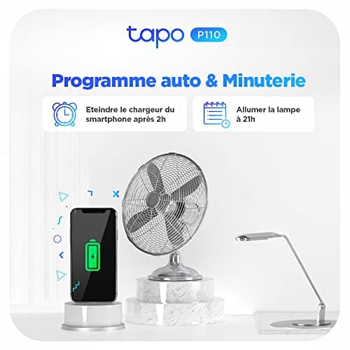 Tapo Prise Connectée WiFi, Suivi de consommation, 16A Type E, compatible avec Alexa et Google Home, Contrôler le radiateur, le chauffage, Économie d'énergie, Commande vocale, Tapo P110(FR)