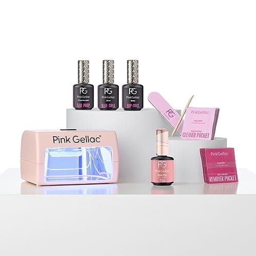 Pink Gellac Kit Vernis Semi Permanent - Manucure Kit Semi Permanent Complet avec Lampe UV LED Compacte Rose, 1 Couleur Rose 15 ml, Top et Base Coat Gel UV, Dissolvant et Nettoyant de Qualité Salon