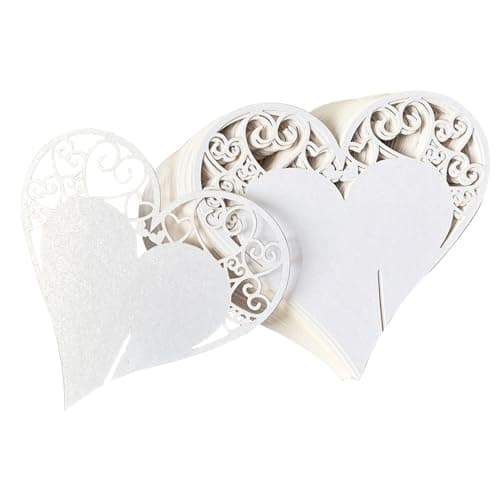 Fayemint 50 Pièces Forme Coeur Nom Carte, Carte de Verre Porte Nom Marque, Place Coeur Mariage Fete Decoration, pour Fêtes de Mariage, Fêtes D'anniversaire, Décoration de Verres à Vin (Blanc)