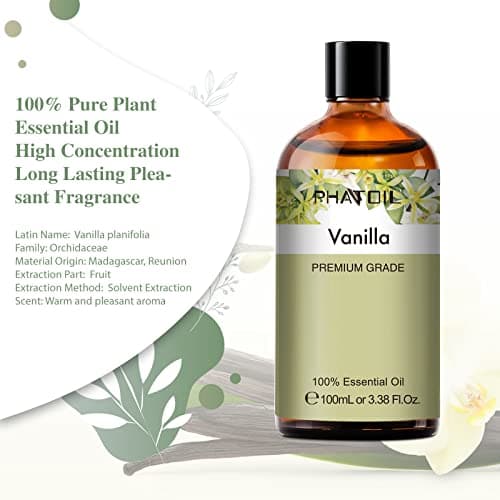 PHATOIL Huile Essentielle Vanille 100 ML, Huile Essentielle Pure Naturelle pour Diffuseur Humidificateur, Huile de Vanille pour Aromathérapie