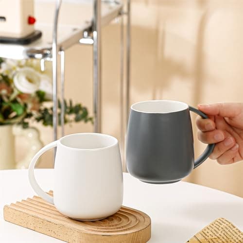 TREEWOO Tasses classiques en céramique de grande capacité 400 ml avec finition mate nordique avec poignée pour la maison, le bureau, hommes et femmes (blanc)