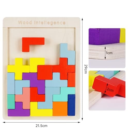 Ainiv Jeu de Blocs Russes Colorés 3D, Puzzle Tangram en Bois, Puzzle de Blocs en Bois, Jouet de Casse-Tête D'intelligence, Cubes de Puzzle de Blocs 3D, Jouets D'intelligence pour Enfants (30 Pièces)