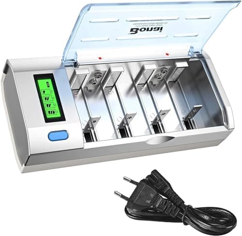 BONAI LCD Chargeur de Piles Rechargeable Universel, Chargeur de Batterie Rapide pour AA/LR6, AAA/LR3, C/R14, D/R20, 9V Piles Rechargeables Ni-MH Ni-CD, avec Fonction de Décharge