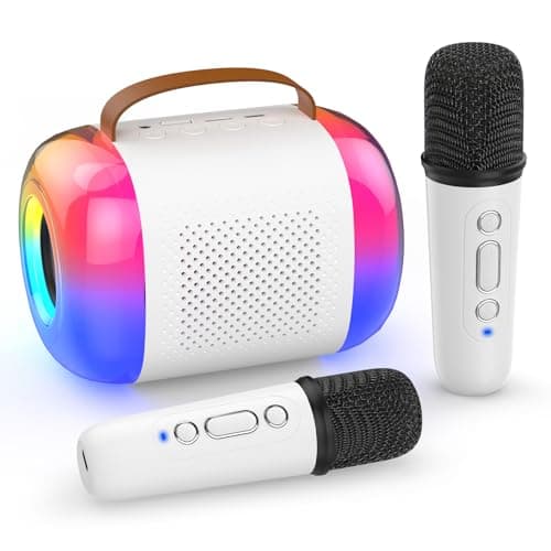 Micro Karaoke Enfant avec 2 Microphones, Mini Karaoke Machine Portable sans Fil, Convient aux Enfants et Aux Adultes, avec des Lumières LED et des Effets de Changement de Voix, Un Cadeau pour Les Fill