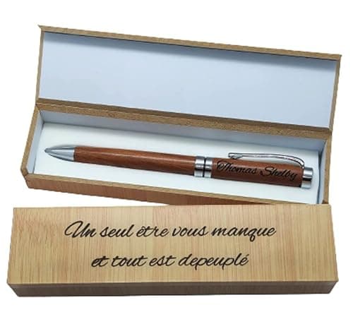 Stylo en bois luxe personnalisé + coffret cadeau en bois gravé/cadeau personnalisable original