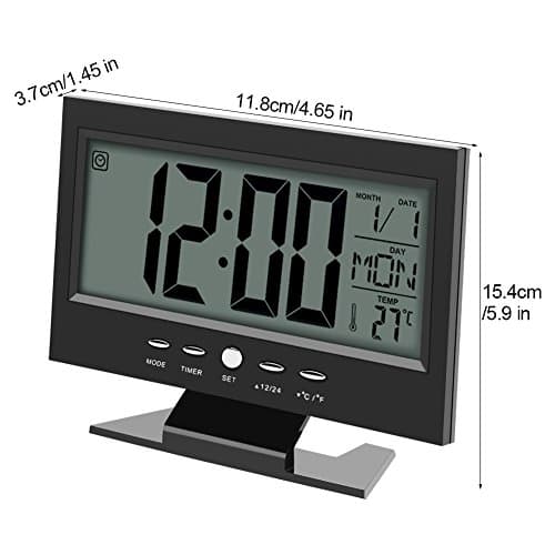 Zerodis Horloge Numérique Calendrier Réveil de Bureau avec La Veilleuse Intelligente et l'Heure de Snooze/Date/Temps (Noir)