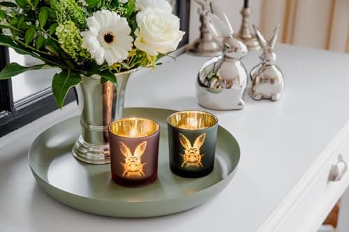 EDZARD Photophore en verre - Motif lapin de Pâques - Extérieur rose/intérieur doré - Design lapin - Décoration de Pâques - Printemps - Hauteur : 8 cm - Diamètre : 7 cm