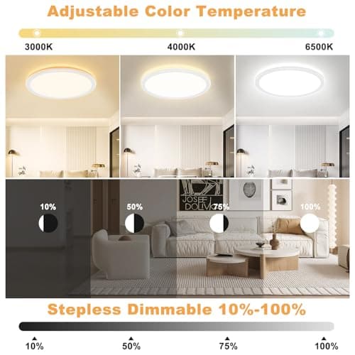 OUILA Plafonnier Led, Luminaire Plafonnier Télécommande 24W Réglable Ø30cm 3000K-6500K Dimmable Lampe Plafond Led Moderne Rond 2400LM Applicable à Salle de Bain, Chambre, Cuisine, Salon, Balcon