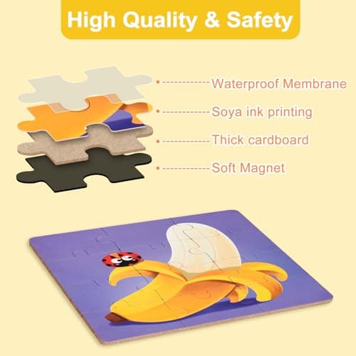 ASTARON Puzzles magnétiques pour Les Tout-Petits, 9-12-16 pièces Puzzles d'apprentissage des Fruits pour Les Voyages en Voiture, Jouets de Voyage, activités en Avion pour Les Enfants