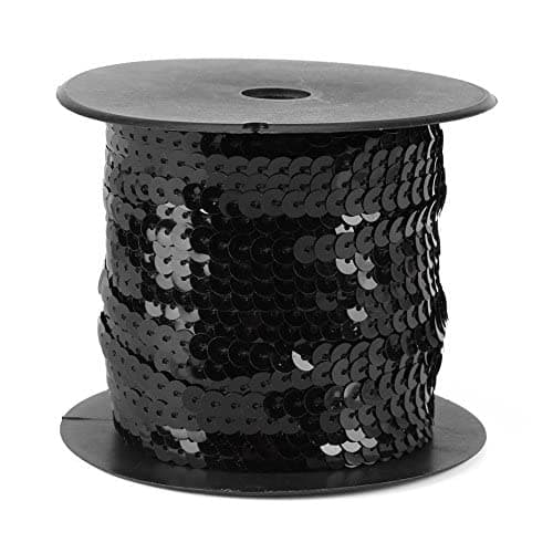 Oumefar 100 Yards 6mm ruban couture ruban paillette sequins Paillettes Ligne Paillettes Plates Bande Vêtement Garniture Cordes À Coudre Accessoires(Noir) Craftbead