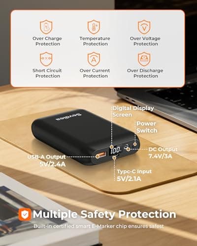 Sevdiea Batterie Veste Chauffante 7,4V 16000mAh, Sevdiea Batterie pour Gilet Chauffant avec Écran LCD, Chargeur Portable Batterie Externe pour Veste Chauffante avec Port USB DC