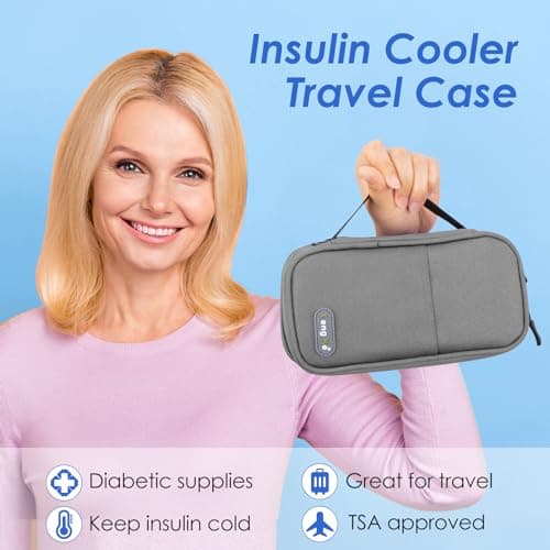 YOUSHARES Trousse Isotherme Insuline avec 2 Poche Glacière 80G à Insuline, Sac Isotherme Insuline pour Diabetique, Pochette Isotherme pour Medicament, Voyage, Stylo Insuline, Injection, Seringue, Gris