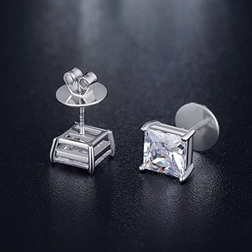 Boucle d'oreille homme carre Boucle d'oreille homme diamant carre Boucle oreille homme brillante en or blanc a vis Clous d'oreilles homme en zircone Boucles d'oreilles a vis 4mm