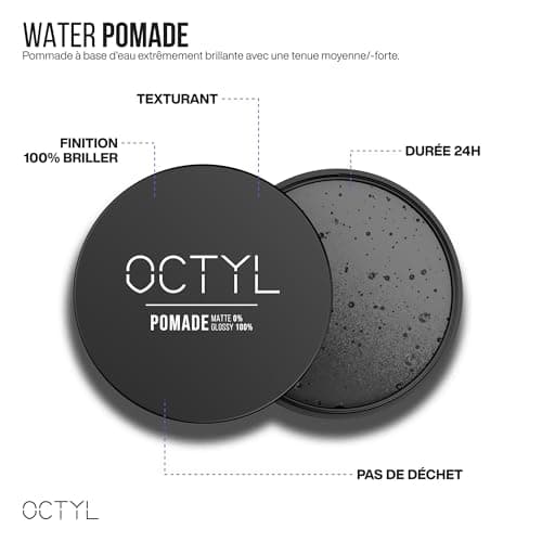 OCTYL Water Pomade | Brillance parfaite | Fixation forte et idéale | Cire coiffante pour hommes | Cire professionnelle développée par des barbiers |80gr