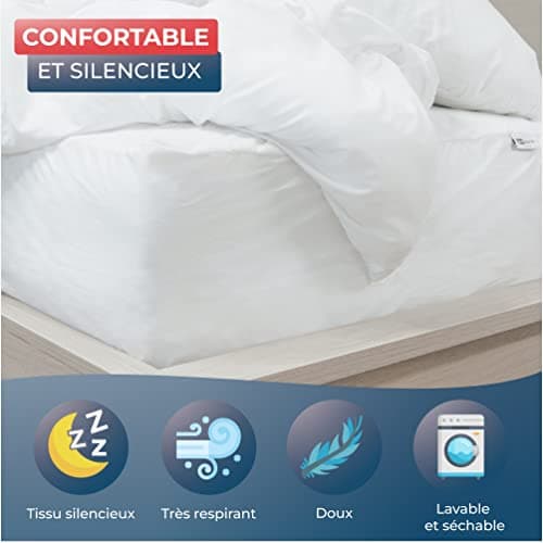 WRAPPYBAG Protège Matelas Imperméable 140 x 200 cm – Alèse en Coton Certifiée Oeko-TEX Bonnet 30cm – Housse de Lit Hypoallergénique (Acarien/Poussière/Transpiration) avec Attache Élastique