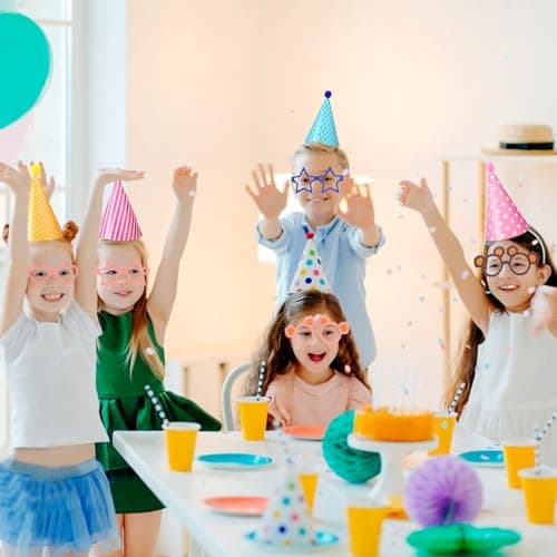 Kit Chapeau Anniversaire Enfant, 33 Pièces Chapeau de Couronne D'anniversaire con Sifflet Colorées et Lunettes de Fête, Chapeau de Fête d'anniversaire en Papier Pour Adultes Enfant