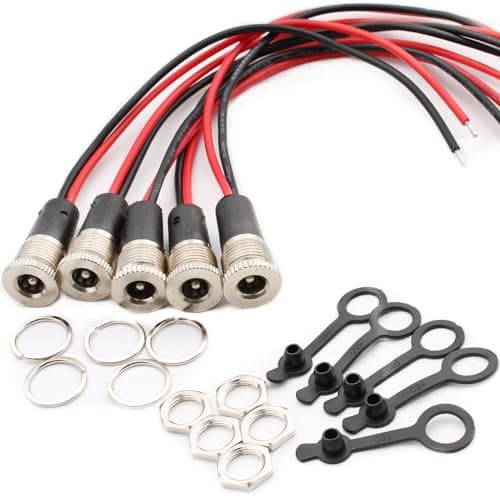 RUNCCI-YUN Lot de 5 Connecteur DC 5,5 x 2,1mm Connecteur Alimentation À Souder, DC d'alimentation Connecteur, Connecteur Plug DC 12v 10A, Panneau Monture Connecteur(avec Ligne 15cm)