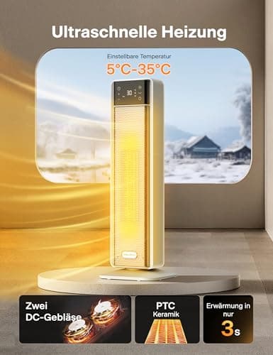 PELONIS Chauffage d'appoint 2000W, Chauffage électrique avec télécommande et thermostat, 75° Oscillation & Minuterie 24 heures, Silencieux PTC Radiateur Électrique basse consommation
