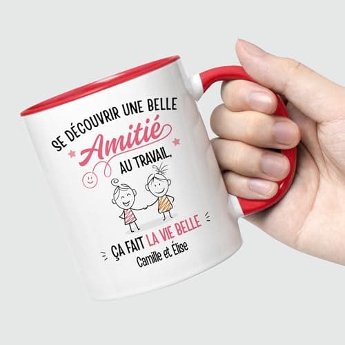 CADEAU PLUS Mug Personnalisé Prénom - Une Belle Amitié au Travail - Cadeau Pour Collègue, Cadeau Personnalisé Collegue, Mug Meilleure Collegue, Tasse Personnalisable Collegue