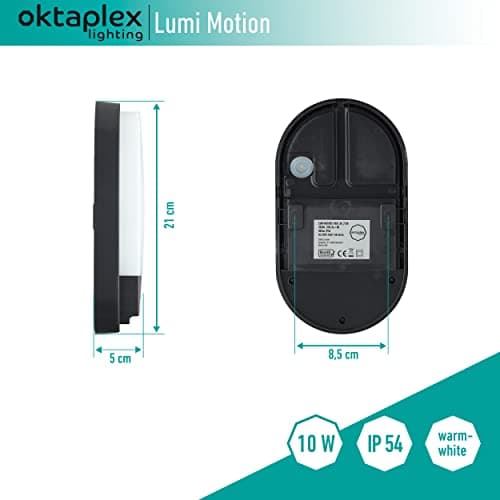 oktaplex lighting LED Lampe d'extérieur ovale avec détecteur de mouvement Lumi Motion IP54-10W 800Lm 3000K - Luminaire extérieur anthracite Applique murale extérieur