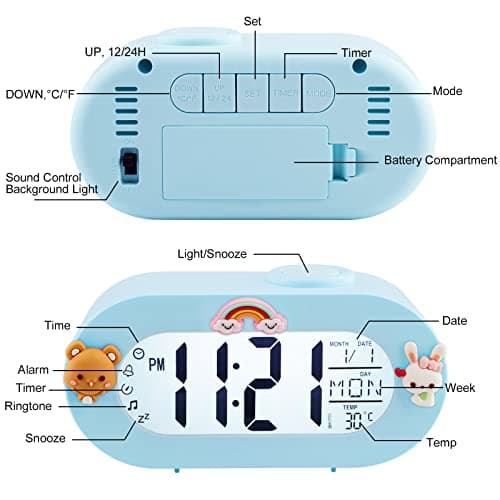 Ayybboo Réveil Numérique Enfants,Réveil Enfants avec Fonction Snooze 8 Sonneries 12/24 Heures,Réveil Enfants Filles Facile à Utiliser pour Chambre d'enfant,Chambre à Coucher,Salon (Bleu)