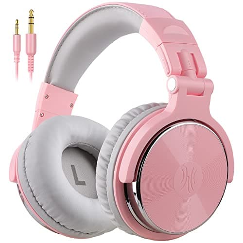 OneOdio Casque Audio Filaire DJ Piano Guitare avec Micro, Hi-Res Audio Extra Basse Son, Léger Confort Pliable Casque avec Share-Port, 2 Prise Jack, Headphone PC Studio Monitor AMP Pro-10(Rose Gris)