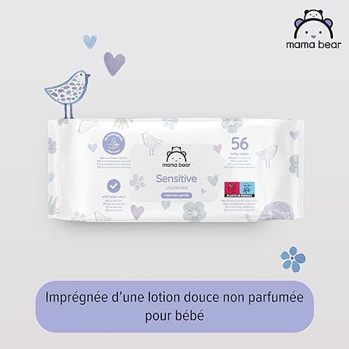Marque Amazon - Mama Bear Lingettes Pour bébé Sensibles, Sans parfum, 1008 Unité, 18 Lot de 56 lingette
