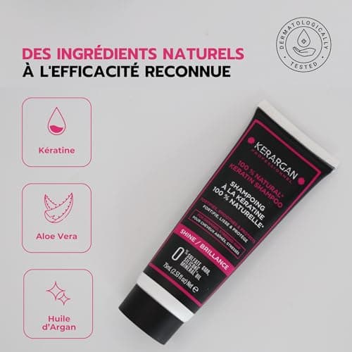 Kerargan - Shampoing Ultra Réparateur à la Kératine Pour Cheveux Abîmés et Stressés - Fortifiant, Lissant et Protecteur - Sans Sulfate, Paraben et Silicone - 75ml