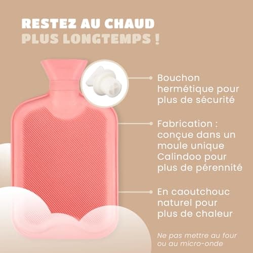 CALINDOO - Bouillotte Eau Chaude En Caoutchouc Naturel - Conçue Dans Un Moule Unique Bouchon Hermétique - Efficacité Longue Durée - 2L - Vert Pastel