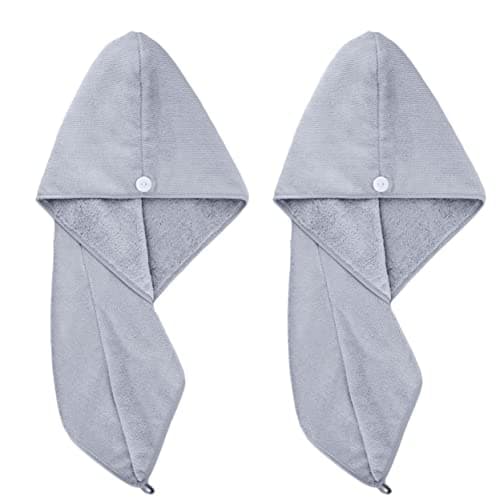 Polyte - 2 Serviettes Turban en Microfibres - séchage des Cheveux - Gris - 31 x 71 cm