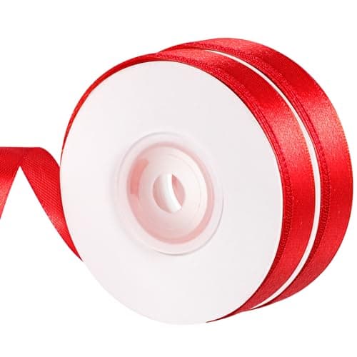 2 Rouleaux Ruban Rouge Noel, 1.2cm X 22m Ruban Satin Rouge Ruban Cadeau Noel, Noeud Rouge Noel pour Emballage Cadeau Noël Fête Mariage Valentin Gâteau Bouquet Faire