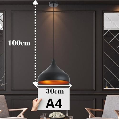EXO lighting - suspension luminaire noir KAM H 100 cm - luminaires intérieur suspension - IP20 E27 - suspension cuisine - abat jour suspension - lustre noir pour la cuisine, salon et chambre coucher