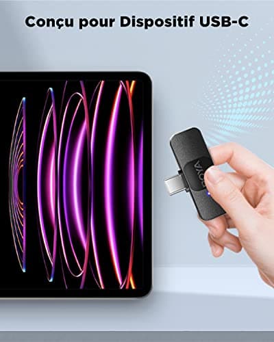 Boya BY-V10 Micro Cravate, Micro Cravate sans Fil USB-C pour Smartphone Android/Type-C/Gopro/Action 2/3 Micro Smartphone pour Podcast Facebook Youtube Vlogging Enregistrement Vidéo
