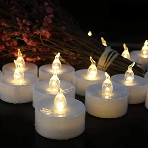 simile Lot de 24 bougies chauffe-plat LED sans flamme alimentées par piles - 100 heures - Pour fête de mariage, vacances, décoration d'intérieur ou d'extérieur (blanc chaud)