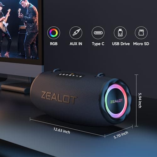 ZEALOT Enceinte Bluetooth, 80W Haut - Parleur Bluetooth avec Boost Bass, étanche ipx6, lumière LED, Banque d'alimentation, Bluetooth 5.2, extérieur, Camping Haut - Parleur Bluetooth