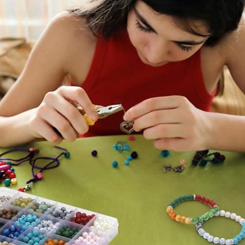 Liangding Perles pour Bracelet, 8MM Perle Pierre Artificielles, 1040 Perles pour Bijoux Adulte, Kit Bracelet avec Pendentif Accessoires, pour la Fabrication de Bijoux Bricolage Artisanat DIY