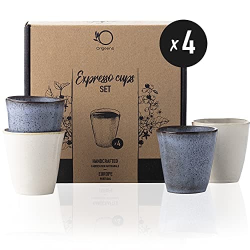 Origeens SET TASSE A CAFE EXPRESSO | Set Tasse Expresso Céramique Artisanale du Portugal | Service Tasse à café 120mL x4 | Coffret cadeau original