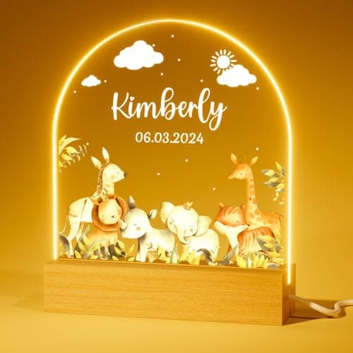 iDIY Veilleuse Bébé Cadeau Naissance Personnalisé - Cadeau Personnalisé Bebe, Cadeau Naissance Garçon ou Fille, Lampe Personnalisée Decoration Chambre Bebe - Safari