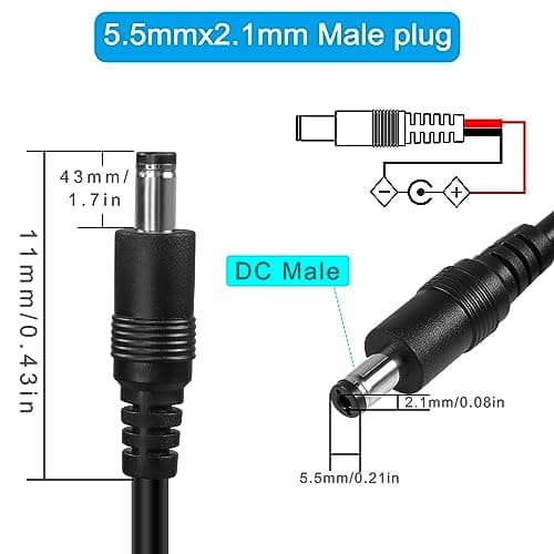 HATMINI 3 Piece 18AWG DC Power Pigtail Cable 3.3ft DC5521 Male Cylinder Plug Power Cable Male Connector for CCTV Surveillance Camera LED Light Bar (Mâle)