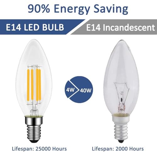 Ampoules E14 Bougie LED 4W, Dimmable, Équivalent Incandescente/Halogène 40W, Blanc Chaud 2700K, 400LM, AC 230V, C35 E14 Filament Vintage, pour Lustres, Plafonnier, Applique, Lot de 4