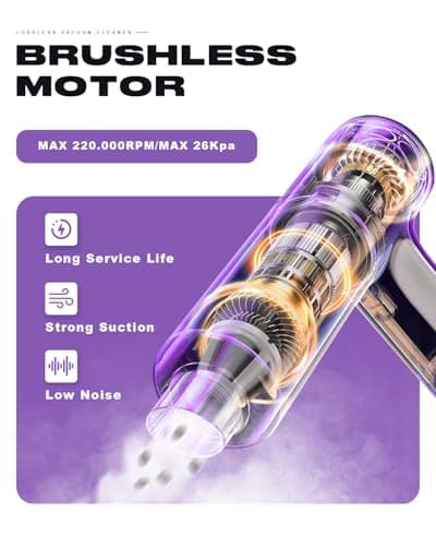 KITBEZN Aspirateur à Main, 26000PA Aspirateur Voiture sans Fil Puissant, 220000 TR/Min Moteur sans Balai, 4 en 1 Niveaux Réglables pour Poils d'animaux, Voiture, Maison, Violet