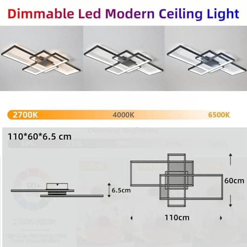Jsz LED Dimmable Plafonnier Salon Lampe Avec Télécommande Moderne Plafond Creative Métal Acrylique Design Éclairage Chambre Décor Lampe,Noir,105cm