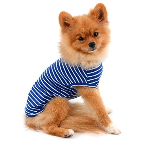 PAIDEFUL Vêtements pour Petits Chiens Garçon Fille été rayé Chiot t-Shirt Gilet Respirant Coton t-Shirt sans Manches Chihuahua Yorkshire Bleu S
