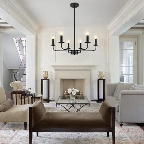 QAREHL Lustre Salon Moderne 6 Lumières Suspension Luminaire Industrielle, Lustre Noir Salle a Manger Cuisine Chambre, Ampoule E14