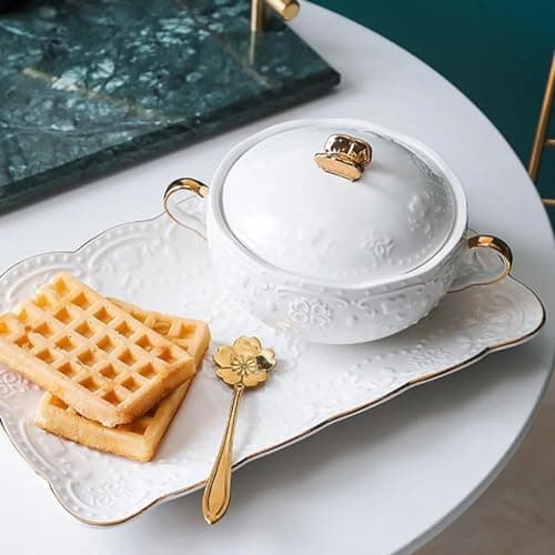 UGCER Soupière en céramique avec louche à Soupe, Bol à Soupe en céramique de Style européen élégant pour Restaurant, décoration de Cuisine à Domicile, Pot à Soupe