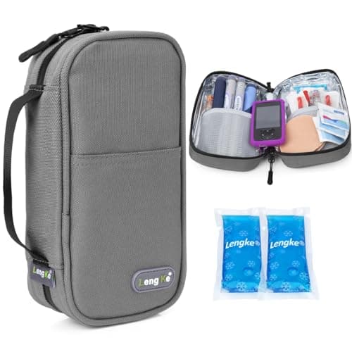 YOUSHARES Trousse Isotherme Insuline avec 2 Poche Glacière 80G à Insuline, Sac Isotherme Insuline pour Diabetique, Pochette Isotherme pour Medicament, Voyage, Stylo Insuline, Injection, Seringue, Gris