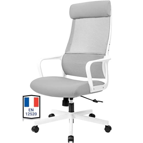 MELOKEA Chaise de Bureau Ergonomique, Fauteuil Bureau avec Support Lombaire Ergonomique et Appui-tête Réglable, Chaise en Maille Respirante, Siège Bureau Réglable en Hauteur, Conforme à en 1335, Gris