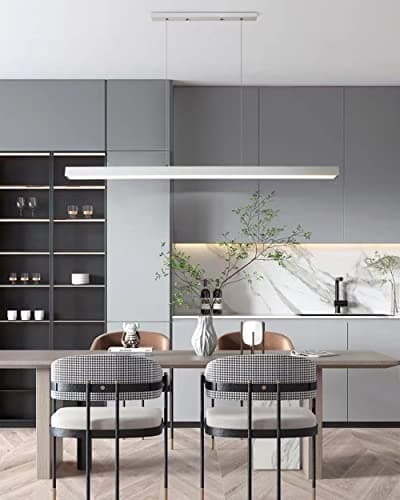 Table à manger LED suspension dimmable, hauteur de suspension réglable moderne Suspension/Bureau salle à manger plafonnier Bureau salon cuisine Bar lumière (blanc, L80cm)