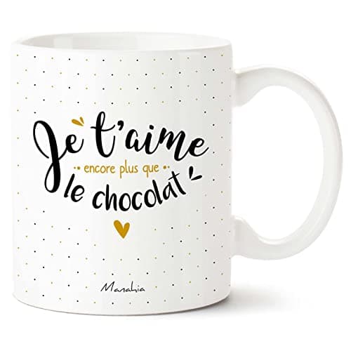 Manahia Mug Amour - Je t'aime encore plus que le Chocolat - Avec Boite Kraft - 330 mL Céramique - Imprimé en France - Saint Valentin - Cadeau Couple - Tasse Je t'aime - Mug Noël